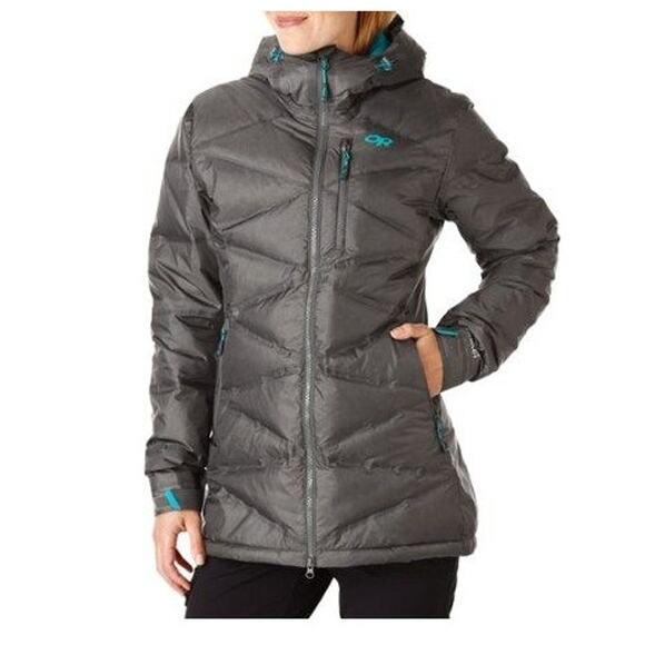 Outdoor Research Women's Floodlight Parka Goose Down Size XS Grey Blue - Picture 1 of 13
